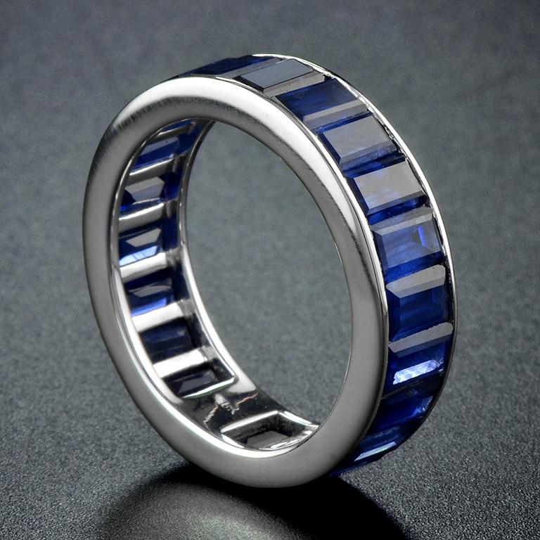 Baguette Cut Seamless Baguette Sapphire Eternity Ring in 18K White Gold For Sale