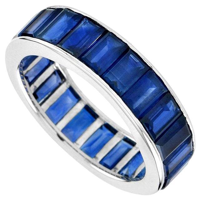 For Sale:  Seamless Baguette Sapphire Eternity Ring in Platinum950