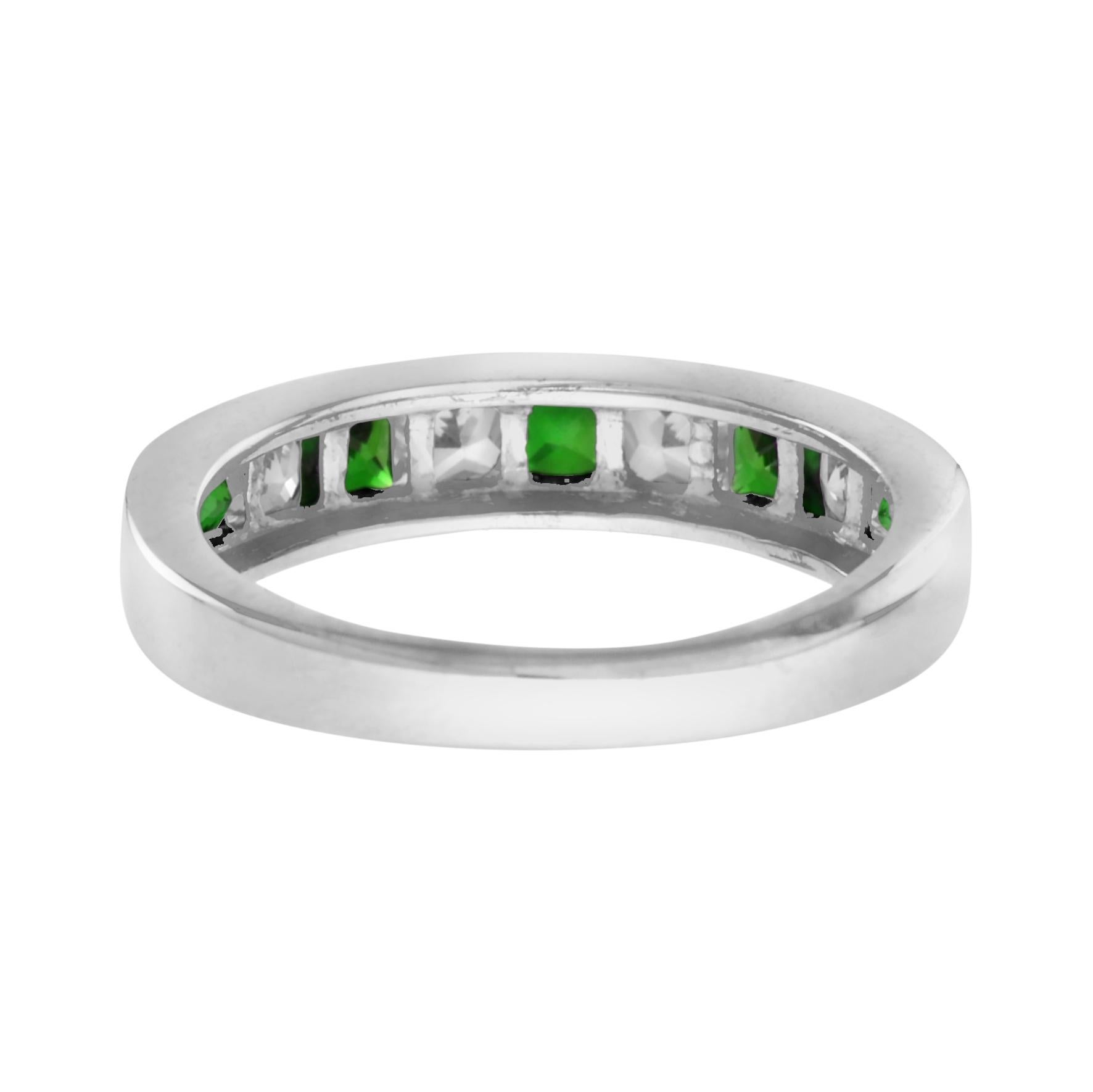 Square Emerald and Diamond Channel Half Eternity Band in 18K White Gold 5