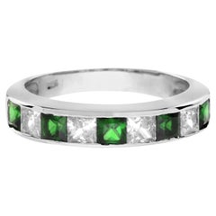 Aimée Square Emerald and Diamond Channel Half Eternity Band in 18K White Gold