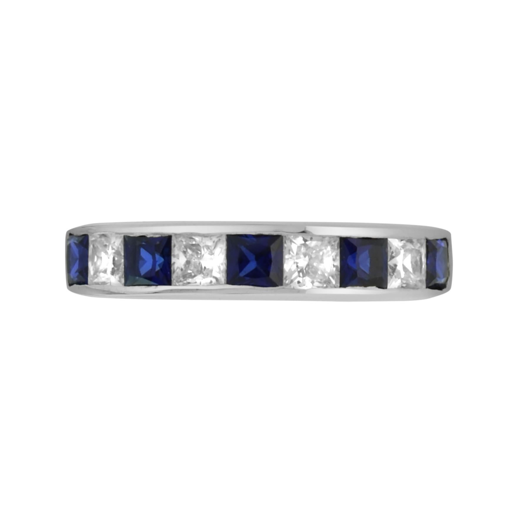 For Sale:  Square Sapphire and Diamond Channel Half Eternity Band in Platinum950 3