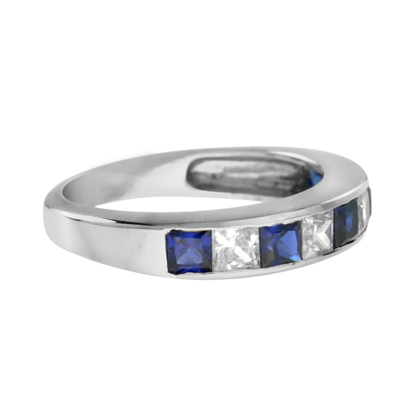 For Sale:  Square Sapphire and Diamond Channel Half Eternity Band in Platinum950 4