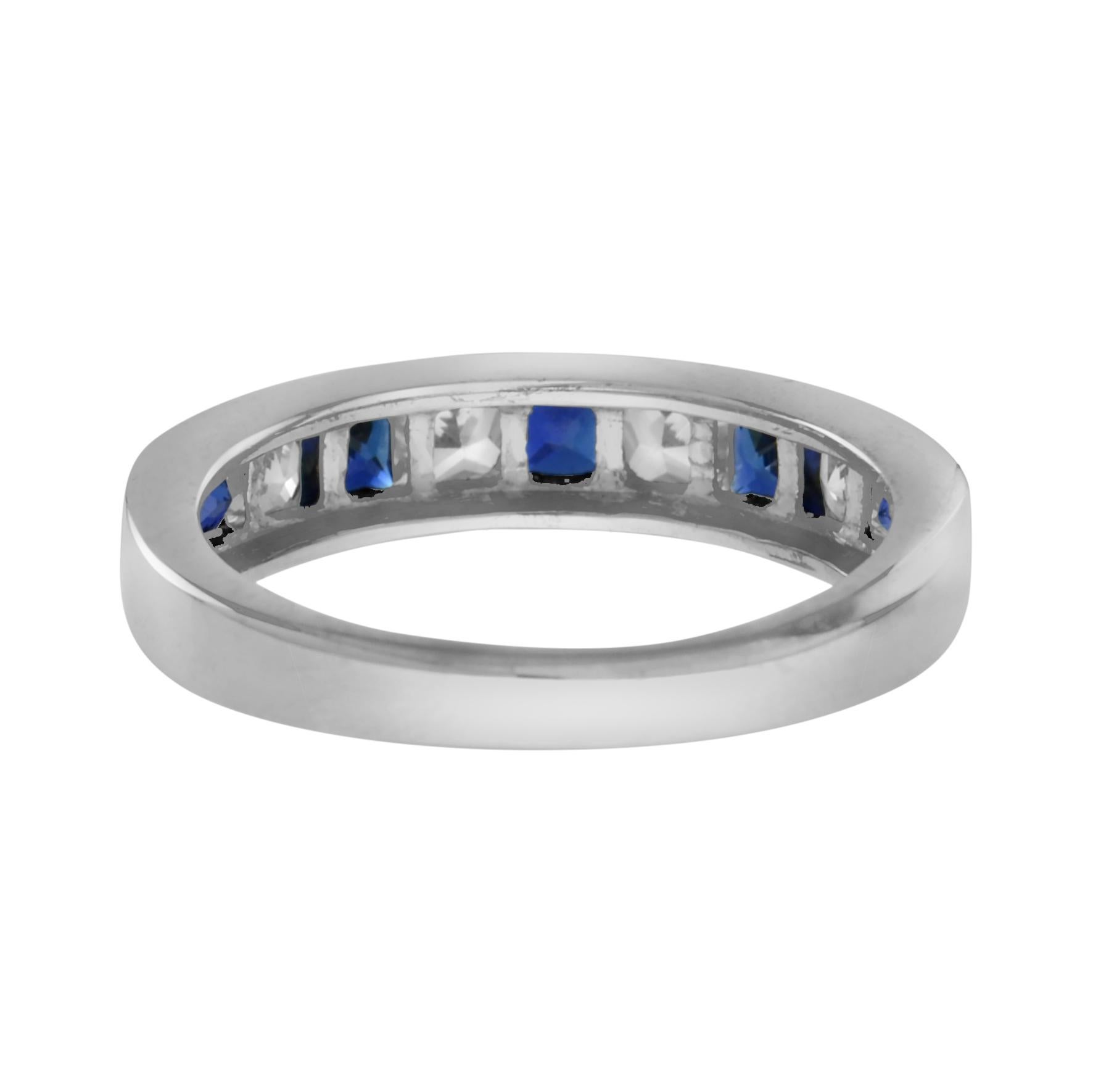 For Sale:  Square Sapphire and Diamond Channel Half Eternity Band in Platinum950 5