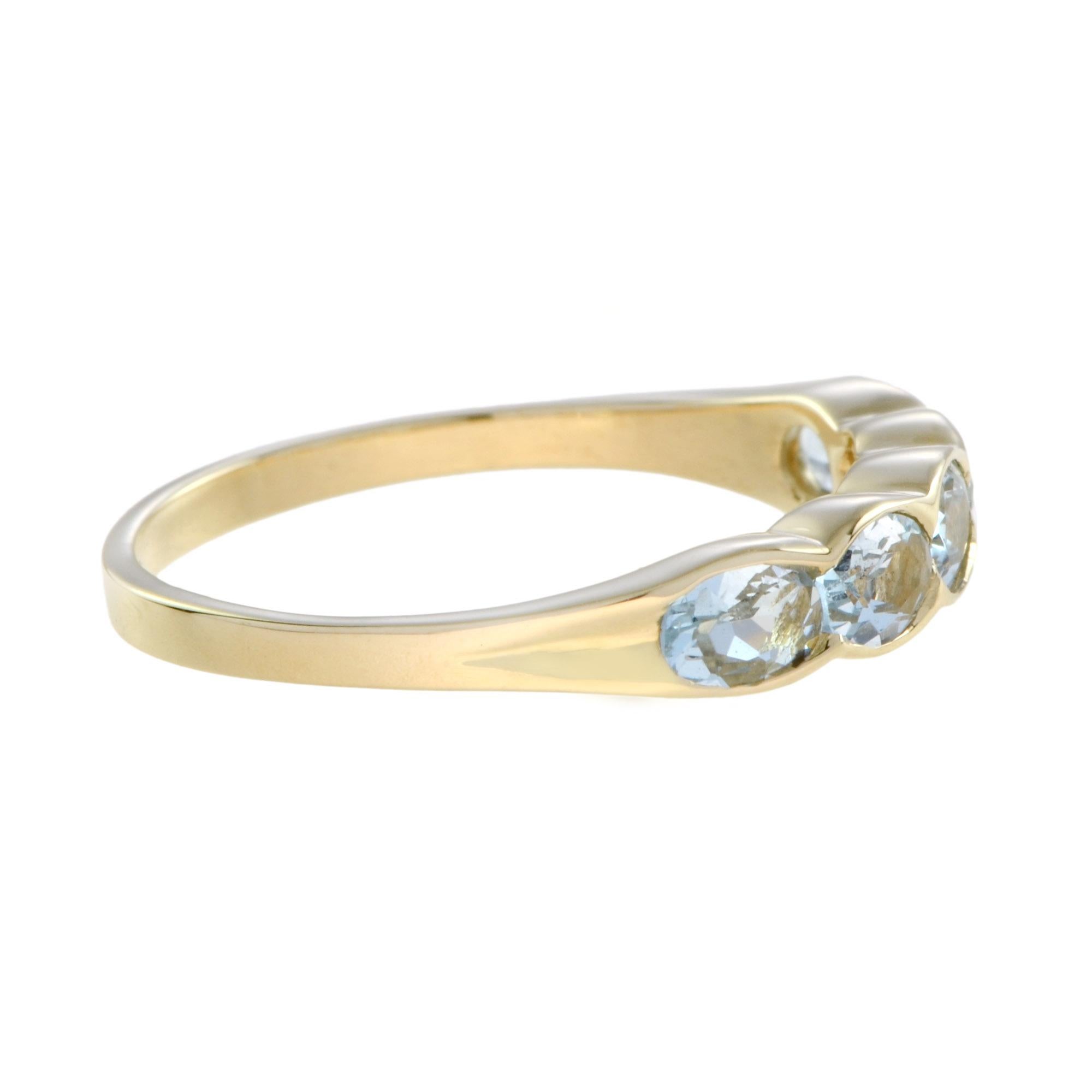 Vintage Style Aquamarine Five Stone Ring in 14K Yellow Gold 3