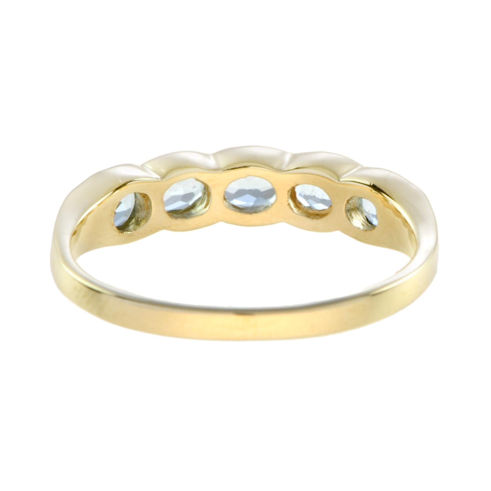 For Sale:  Vintage Style Aquamarine Five Stone Ring in 14K Yellow Gold 4