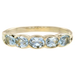 Aimée Victorian Style Aquamarine Five Stone Ring in 14K Yellow Gold
