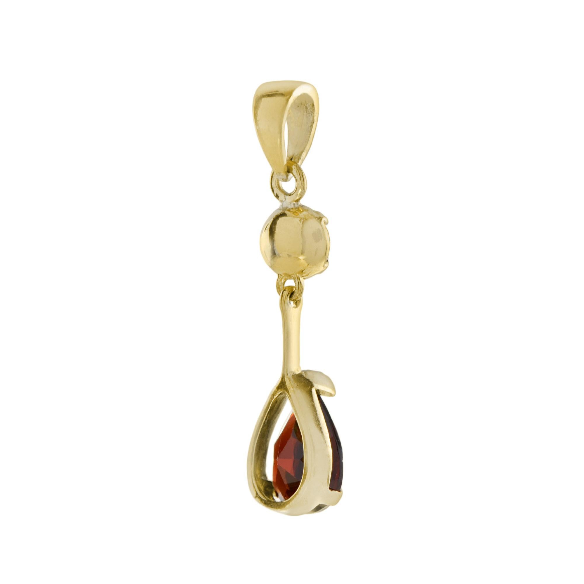 Pear Cut Vintage Style Pear Shaped Garnet Pendant in 14K Yellow Gold For Sale