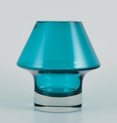 Aimo Okkolin for Riihimäen Lasi, Finland. Petrol blue "Stromboli" vase.