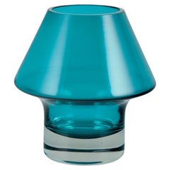 Aimo Okkolin for Riihimäen Lasi, Finland. Petrol blue "Stromboli" vase.