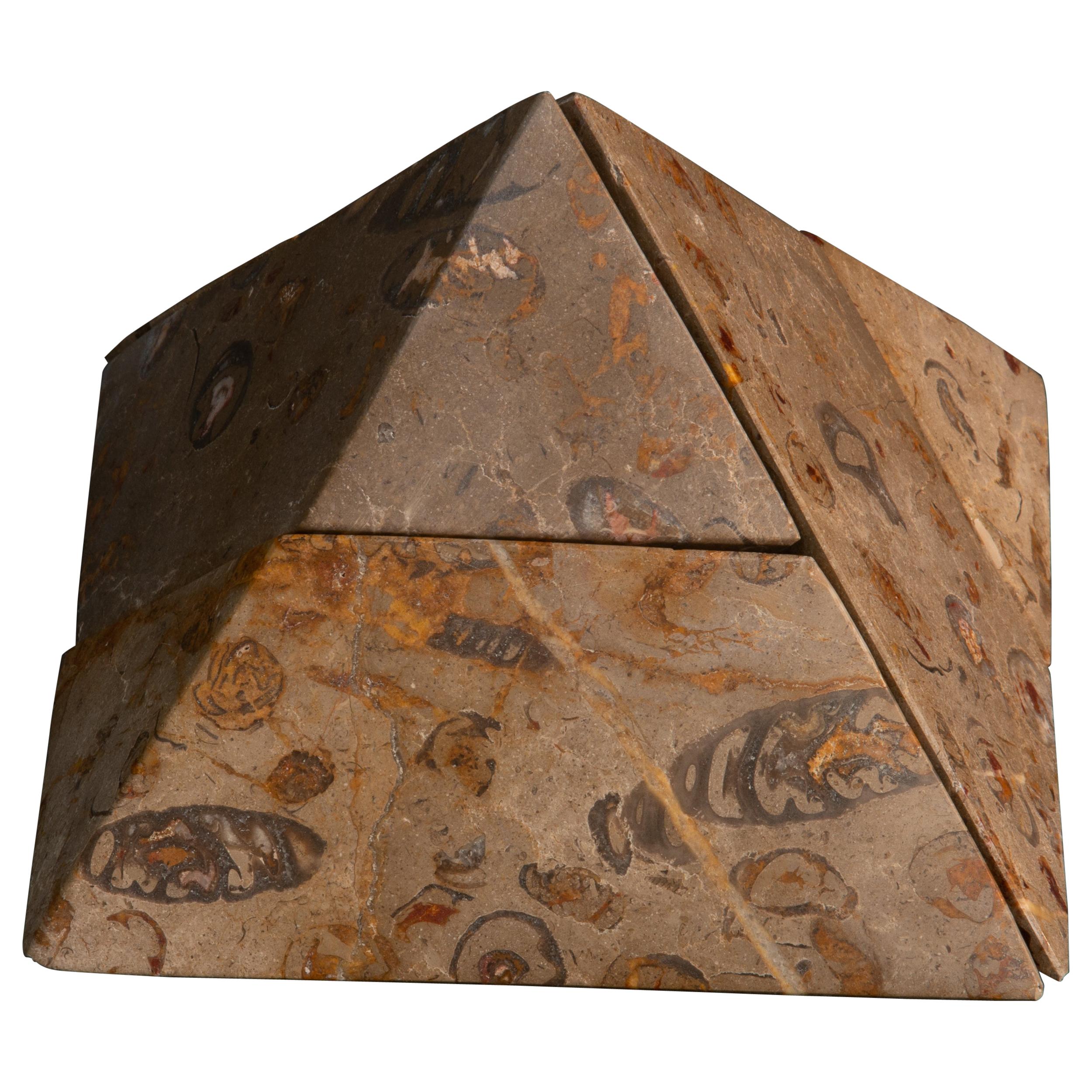 Aina Jurassic Fossil Marble Keops Pyramid Game Sculpture, Living Collection   For Sale