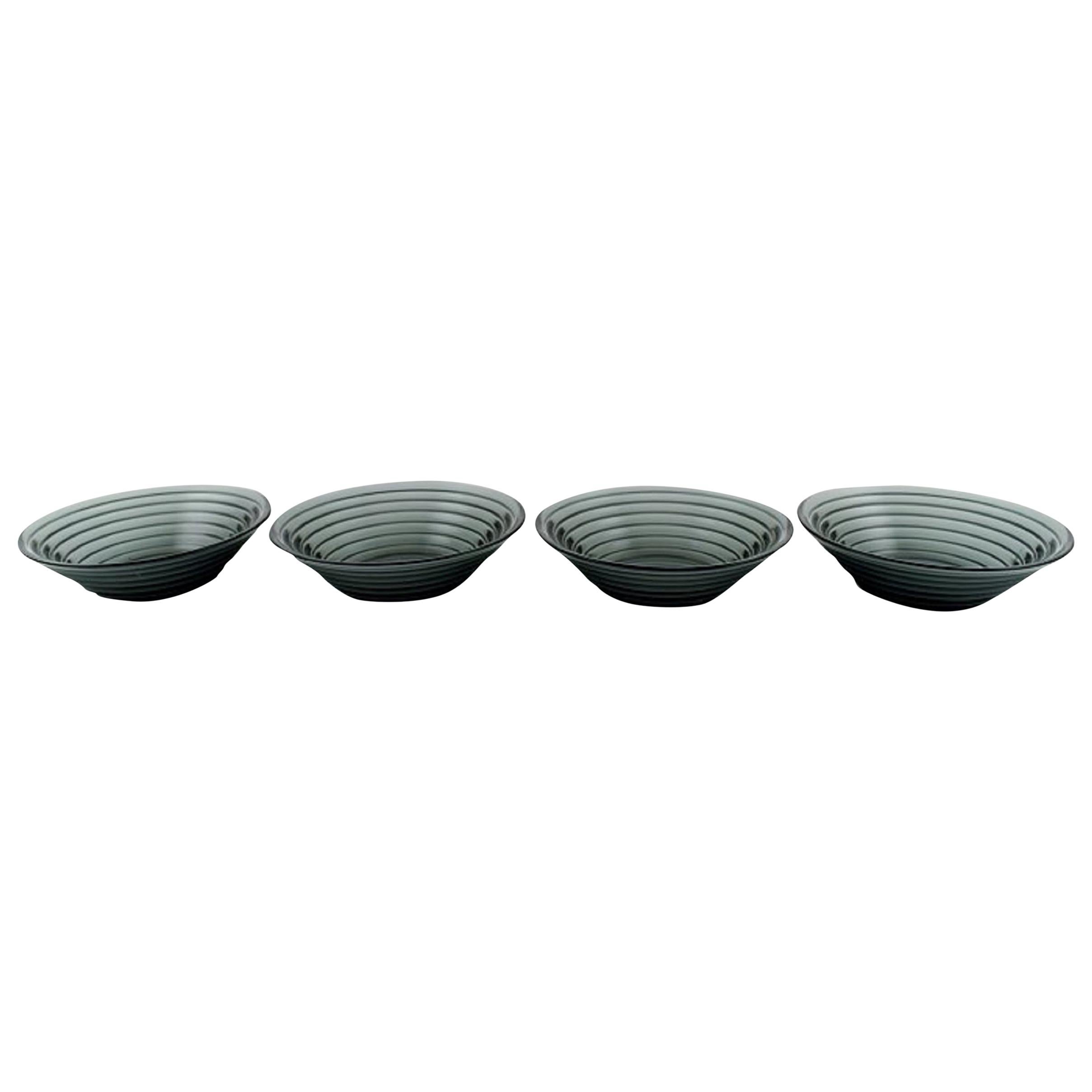 Aino Aalto for Iittala, Four Bowls in Blue-Green Art Glass, Finnish Design For Sale