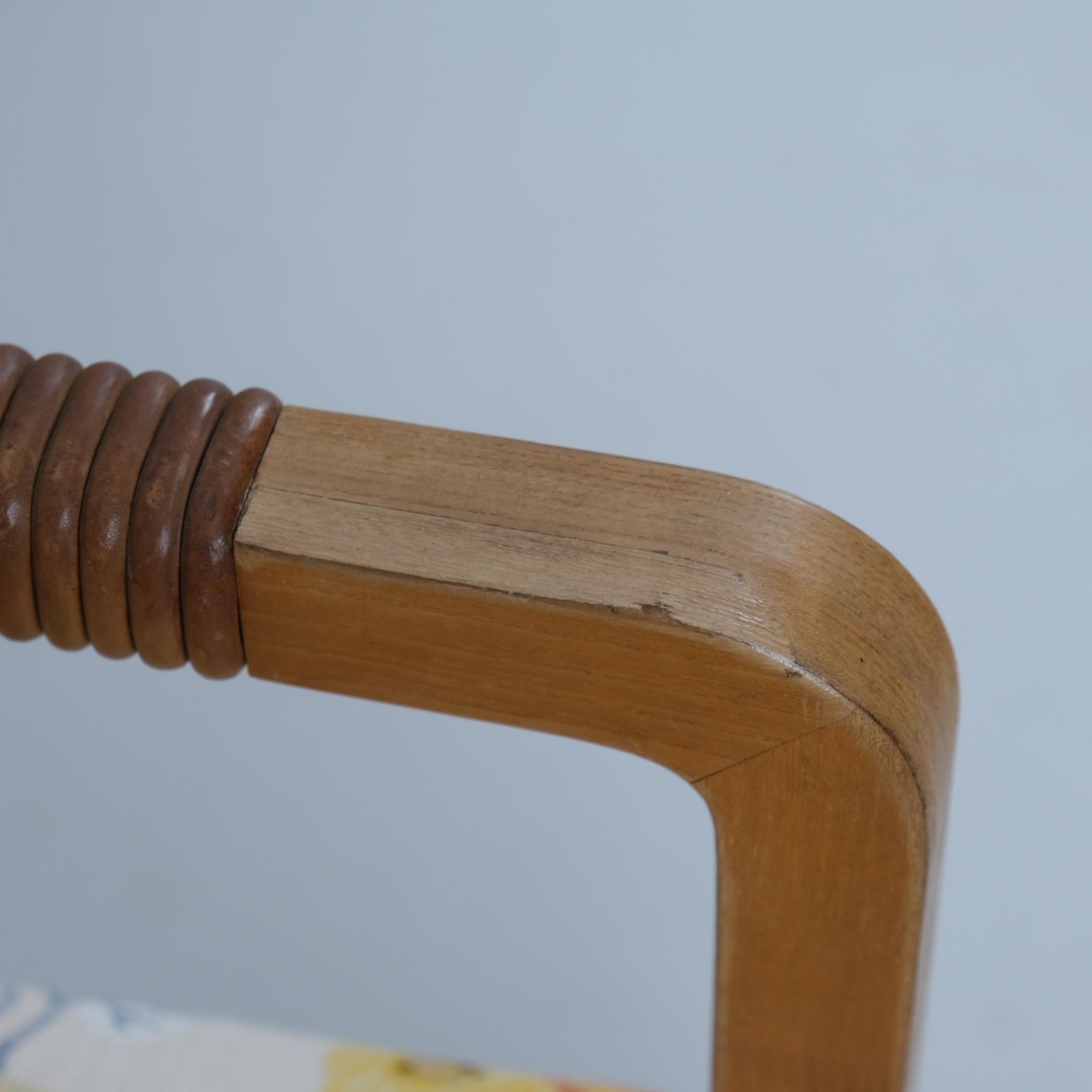 Aino Aalto Pair of Club Chairs in Oak, Leather, & Floral Pattern, Artek 1940s. For Sale 1