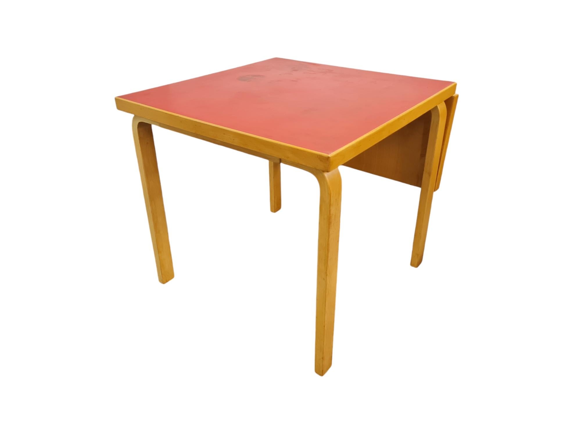 Mid-Century Modern Aino & Alvar Aalto Foldable Dining Kitchen Table In Red Linoleum, Artek 1950s For Sale