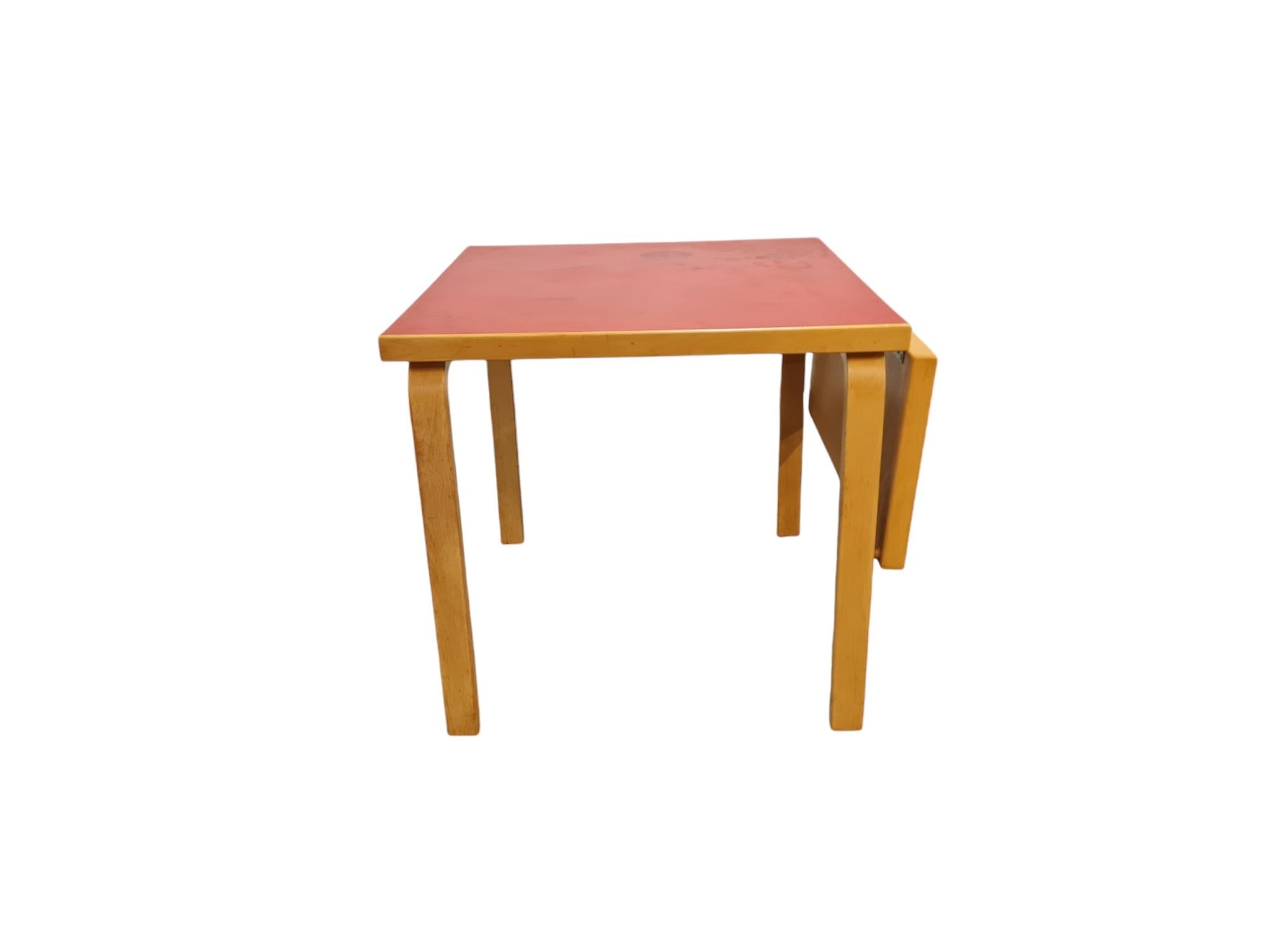 Finnish Aino & Alvar Aalto Foldable Dining Kitchen Table In Red Linoleum, Artek 1950s For Sale