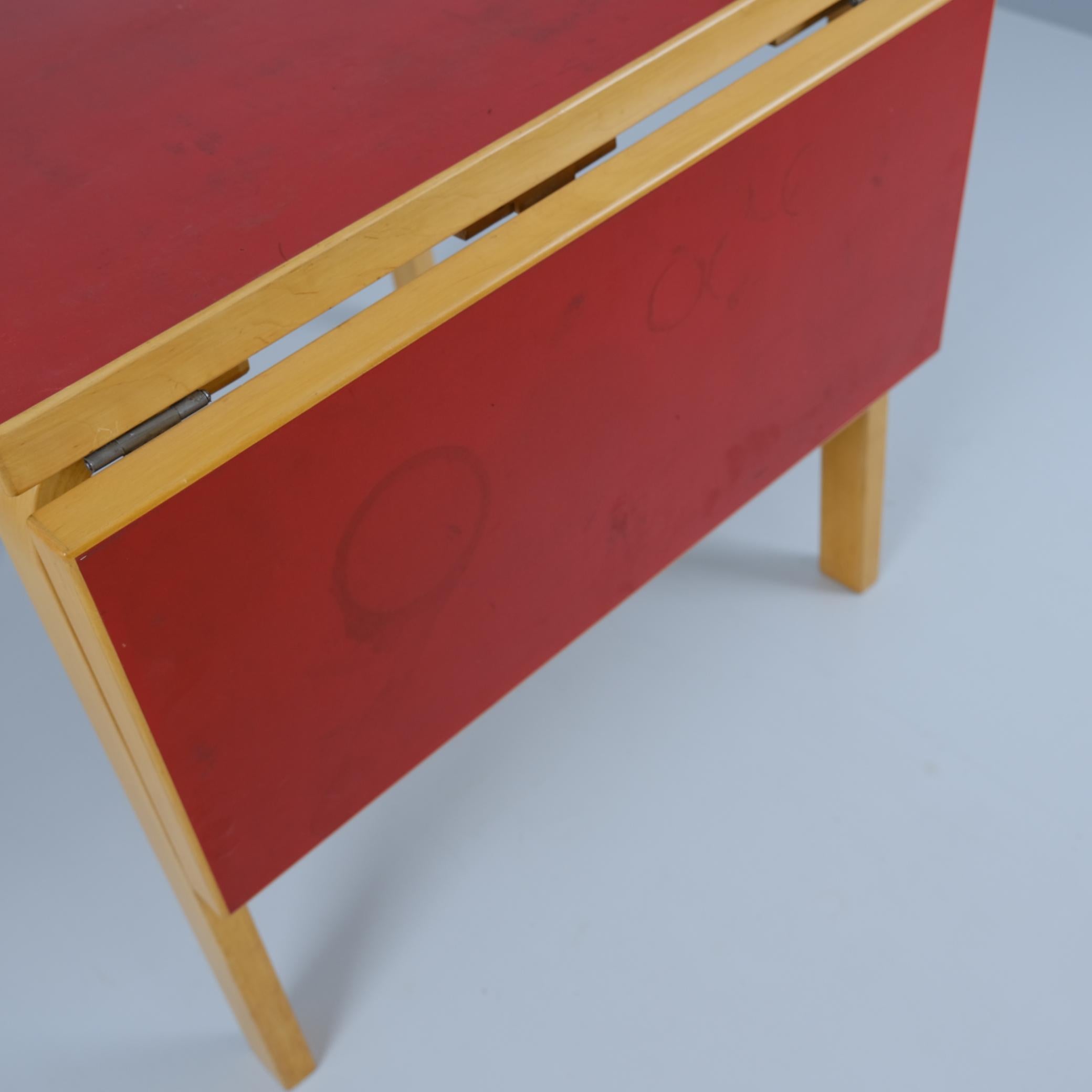 Mid-Century Modern Aino & Alvar Aalto Foldable Dining Kitchen Table In Red Linoleum, Artek 1950s For Sale