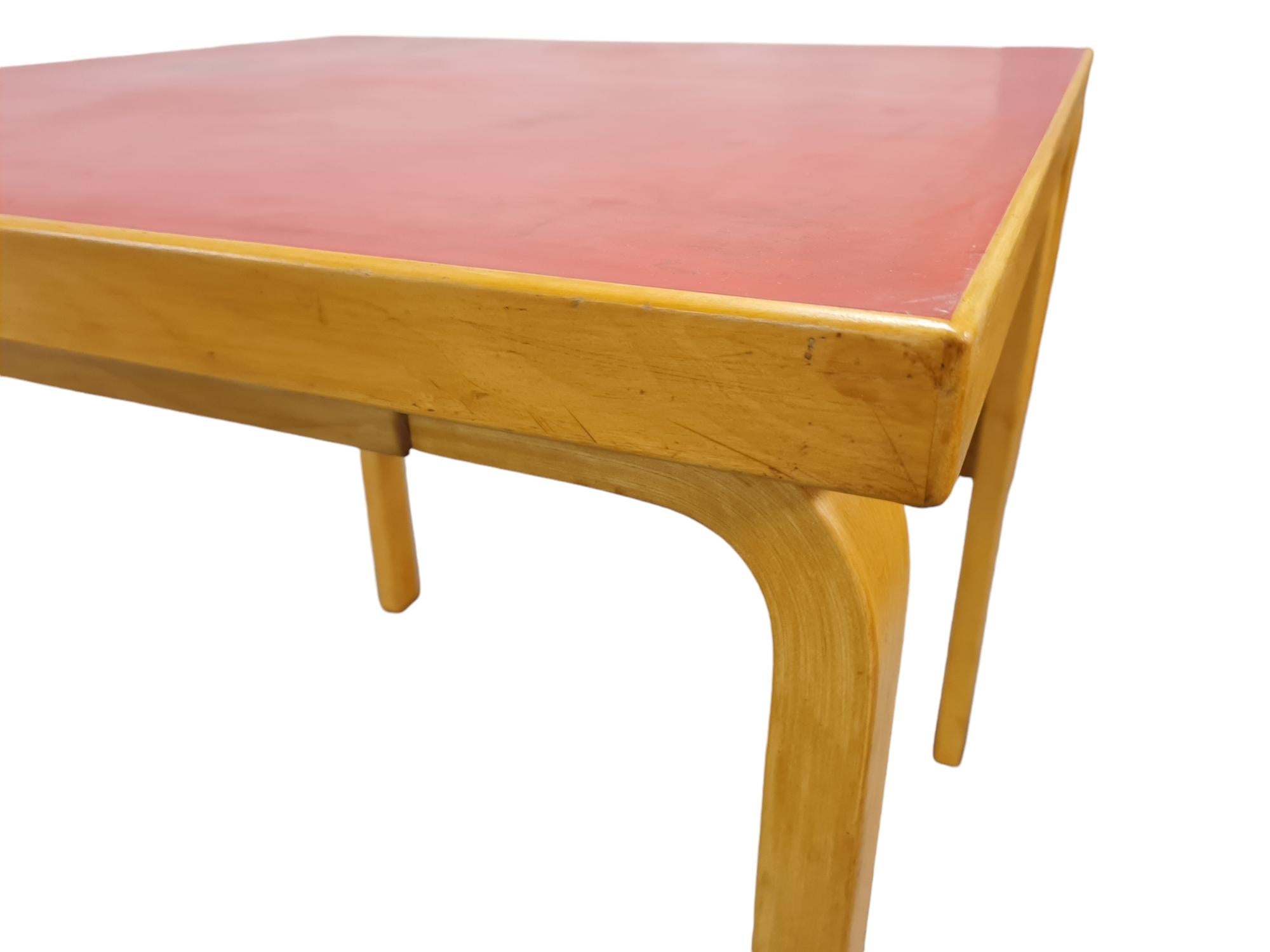 Aino & Alvar Aalto Foldable Dining Kitchen Table In Red Linoleum, Artek 1950s In Good Condition For Sale In Helsinki, FI