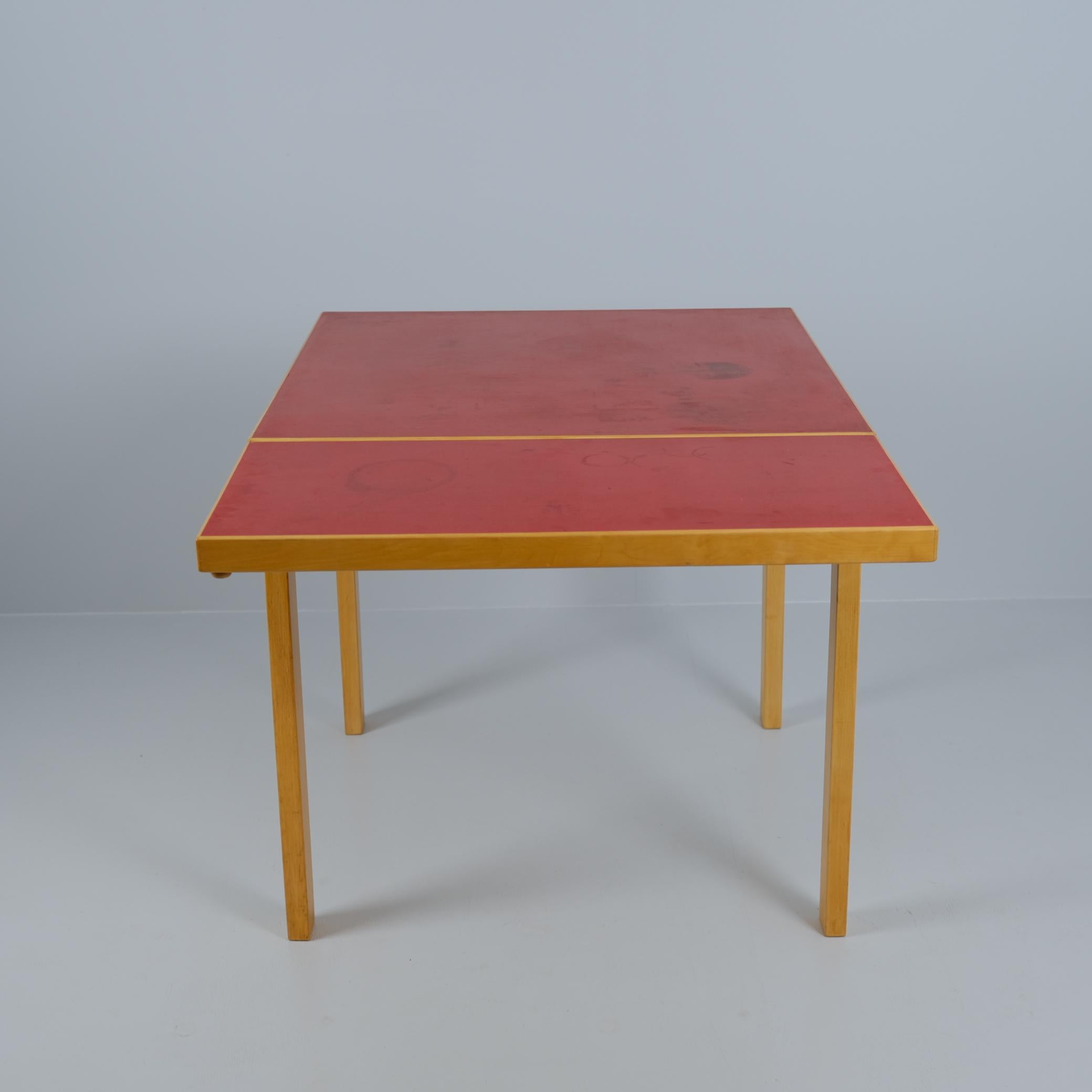 Mid-20th Century Aino & Alvar Aalto Foldable Dining Kitchen Table In Red Linoleum, Artek 1950s For Sale