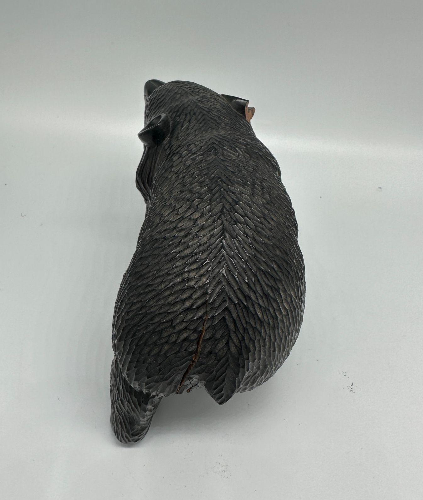 Ainun Black Bear Hand Carved Wood Sculpture with Glass Eyes For Sale 2