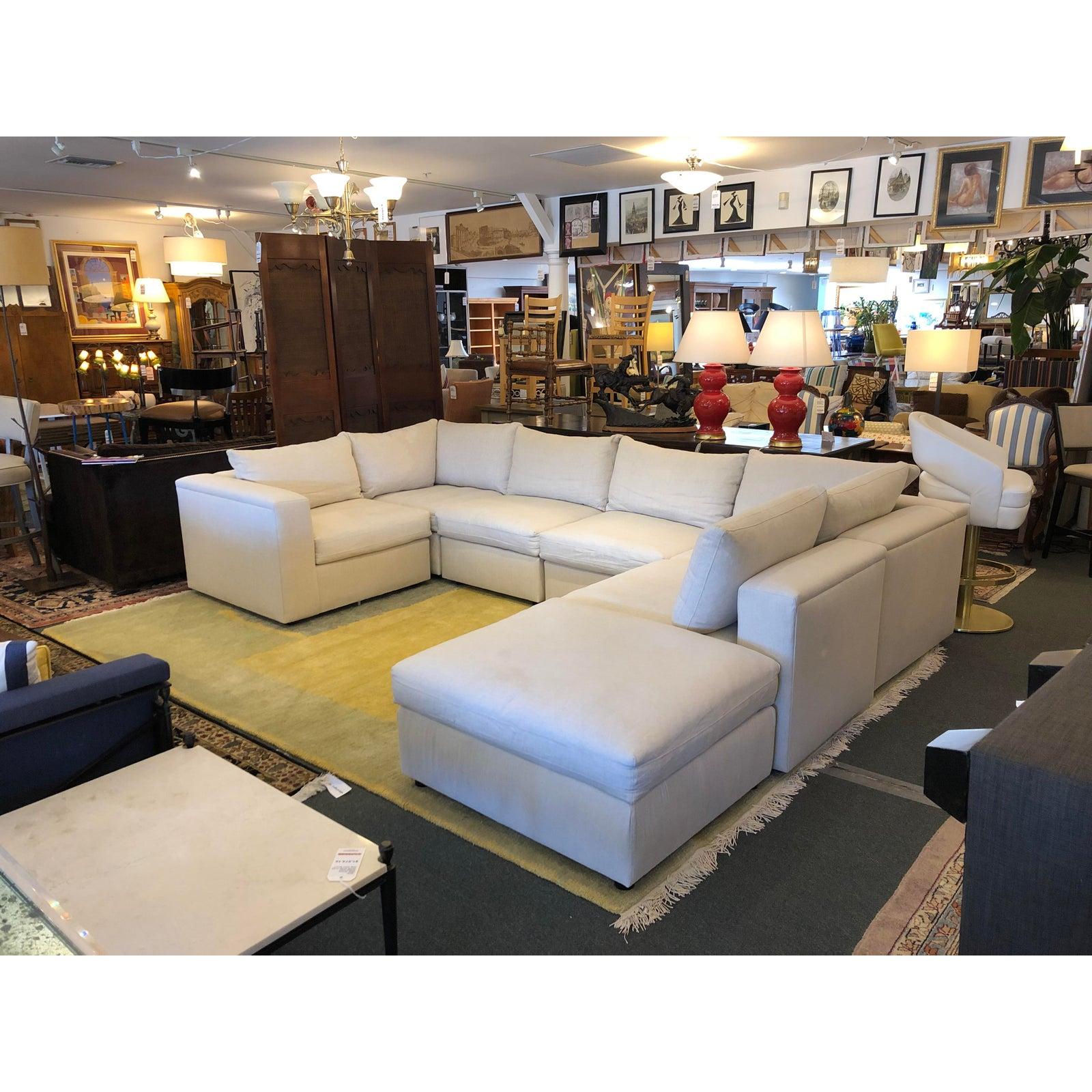 Design Plus Gallery presents the Air Sectional by Pottery Barn. Ultra comfort features include supersoft, lofty (loose) down-blend cushions that have a relaxed look for comfortable square-arm style. Soft Brushweave Slub Fabric in Oatmeal. The seven