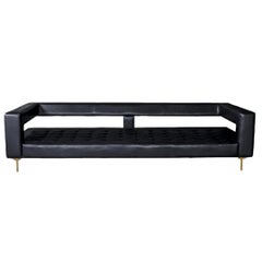 Air Blue Leather Tufted Sofa with Brass Legs by ATRA