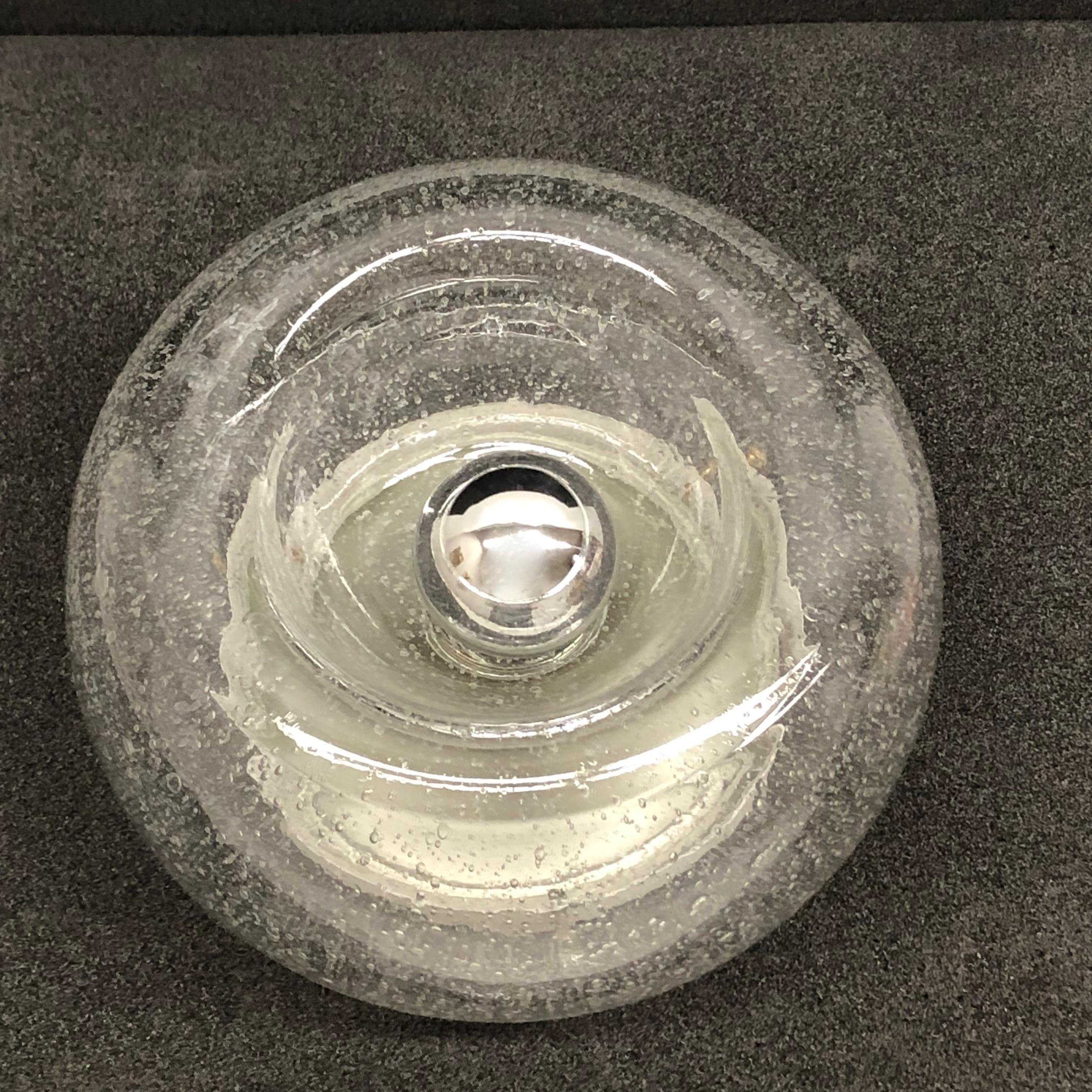 A gorgeous petite sconce or flush mount by Doria Leuchten, Germany. Nice Murano glass with lots of air bubbles inside. The flush mount requires one European E27 Edison bulb, up to 100 watts.
