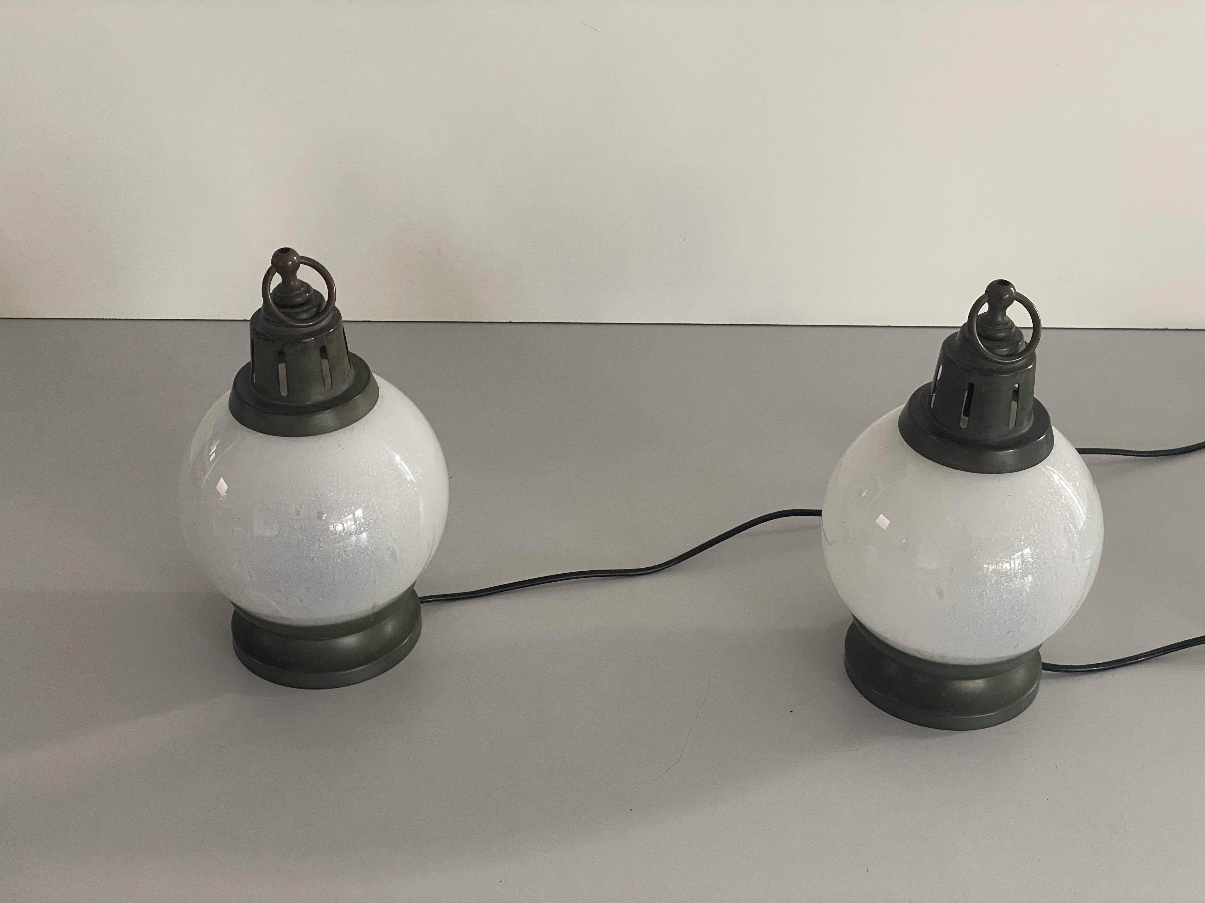 Pareja de lámparas de sobremesa de vidrio Air Bubble de Azucena, años 60, Italia Moderno de mediados de siglo en venta