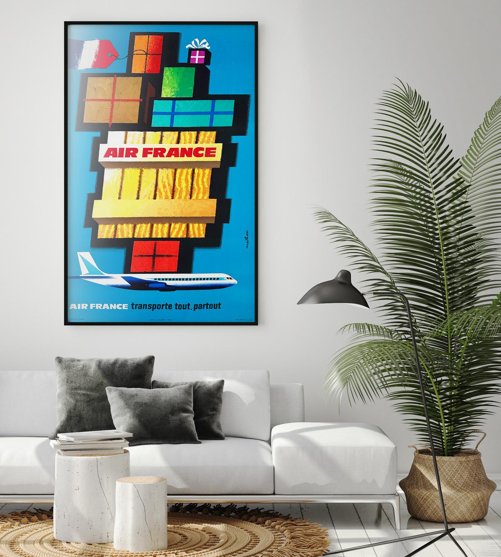 Original 1962 Air France travel poster designed by Nathan. 

This original vintage poster has been professionally linen-backed is sized  24 3/8 x 39 inches (plus a little more with the linen). It will be sent rolled (unframed).
