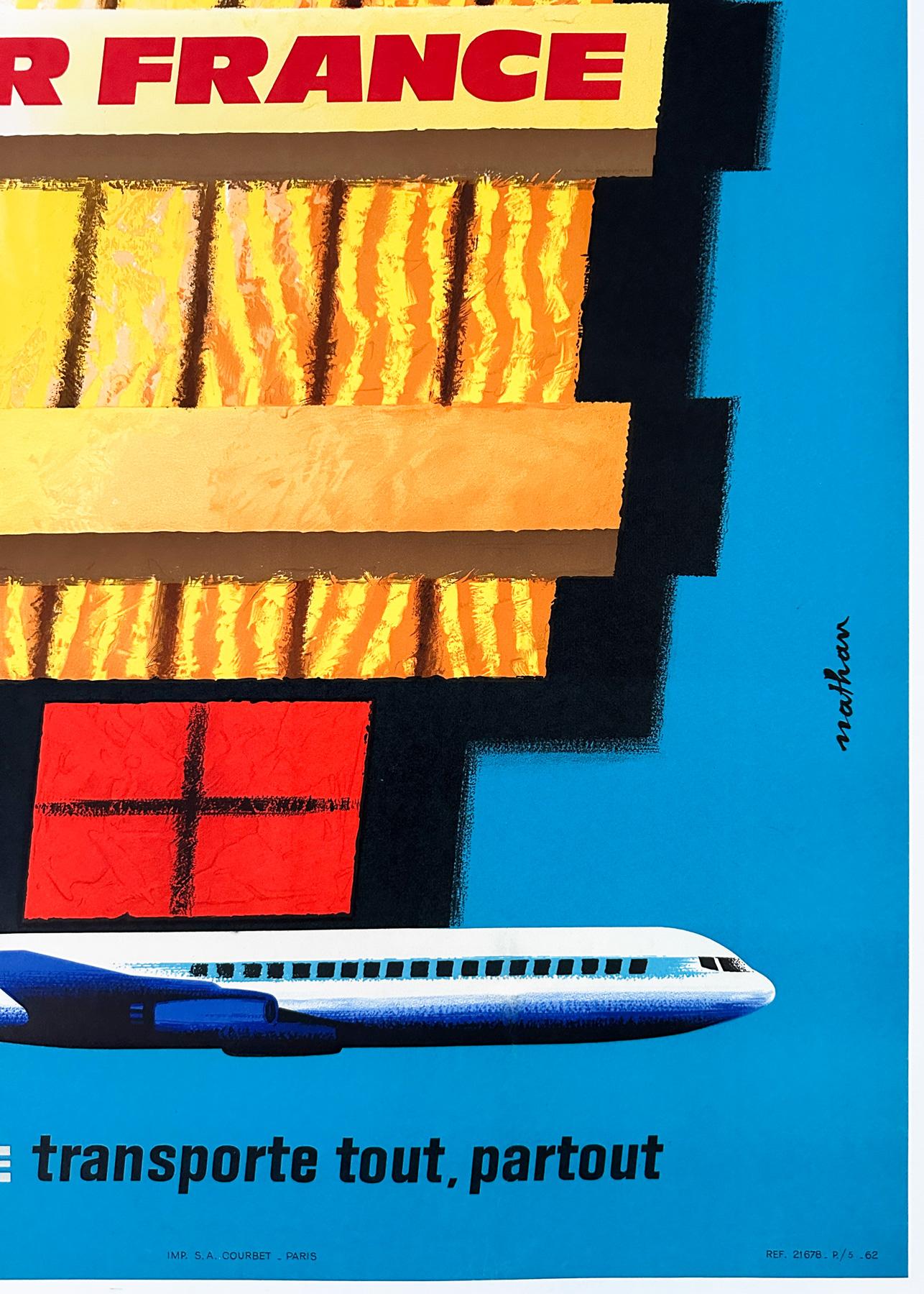Linen Air France 1962 Airline Advertising Poster, Nathan For Sale