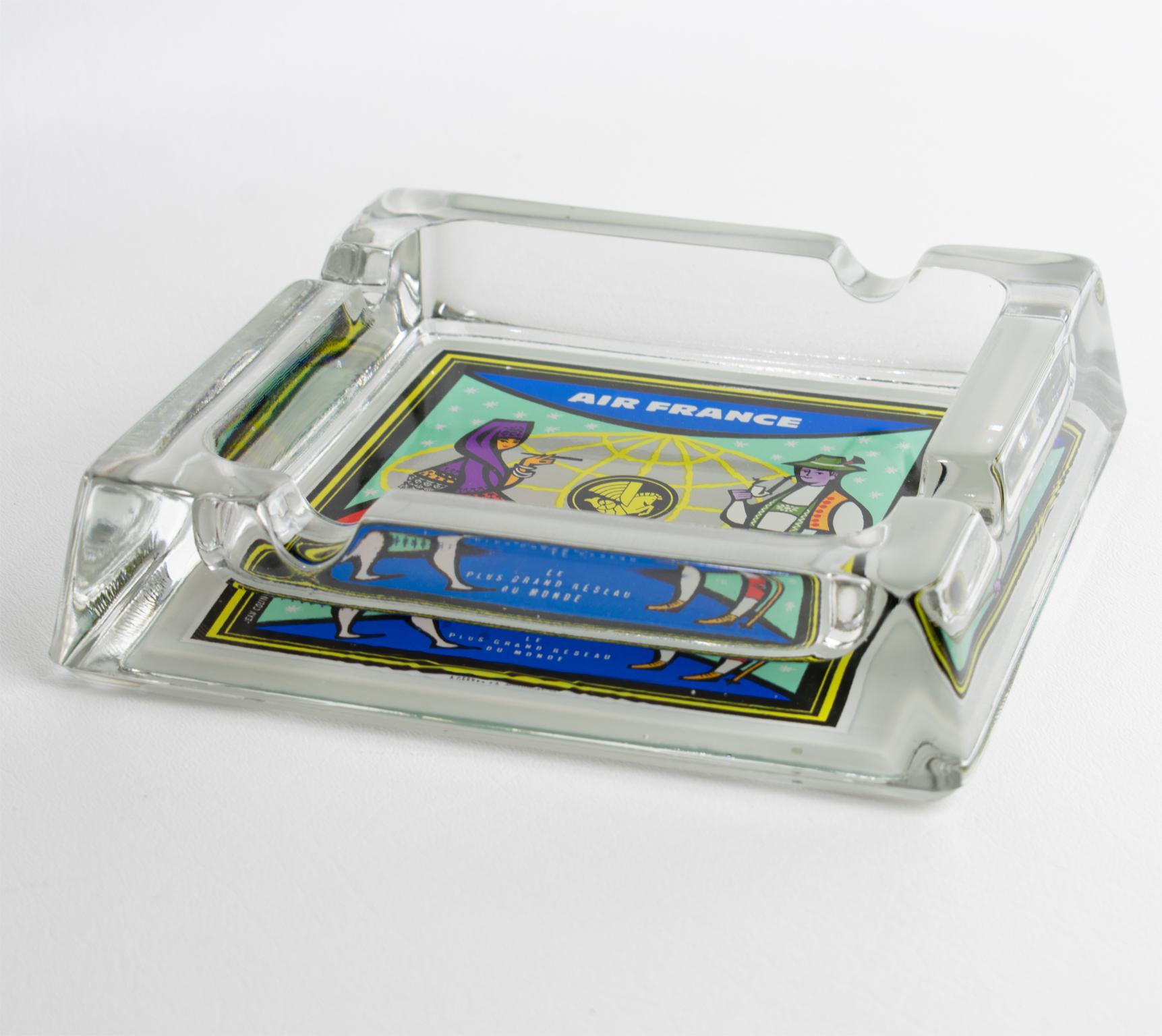 Mid-Century Modern Cendrier en verre publicitaire d'Air France, ou Vide Poche par Jean Colin en vente
