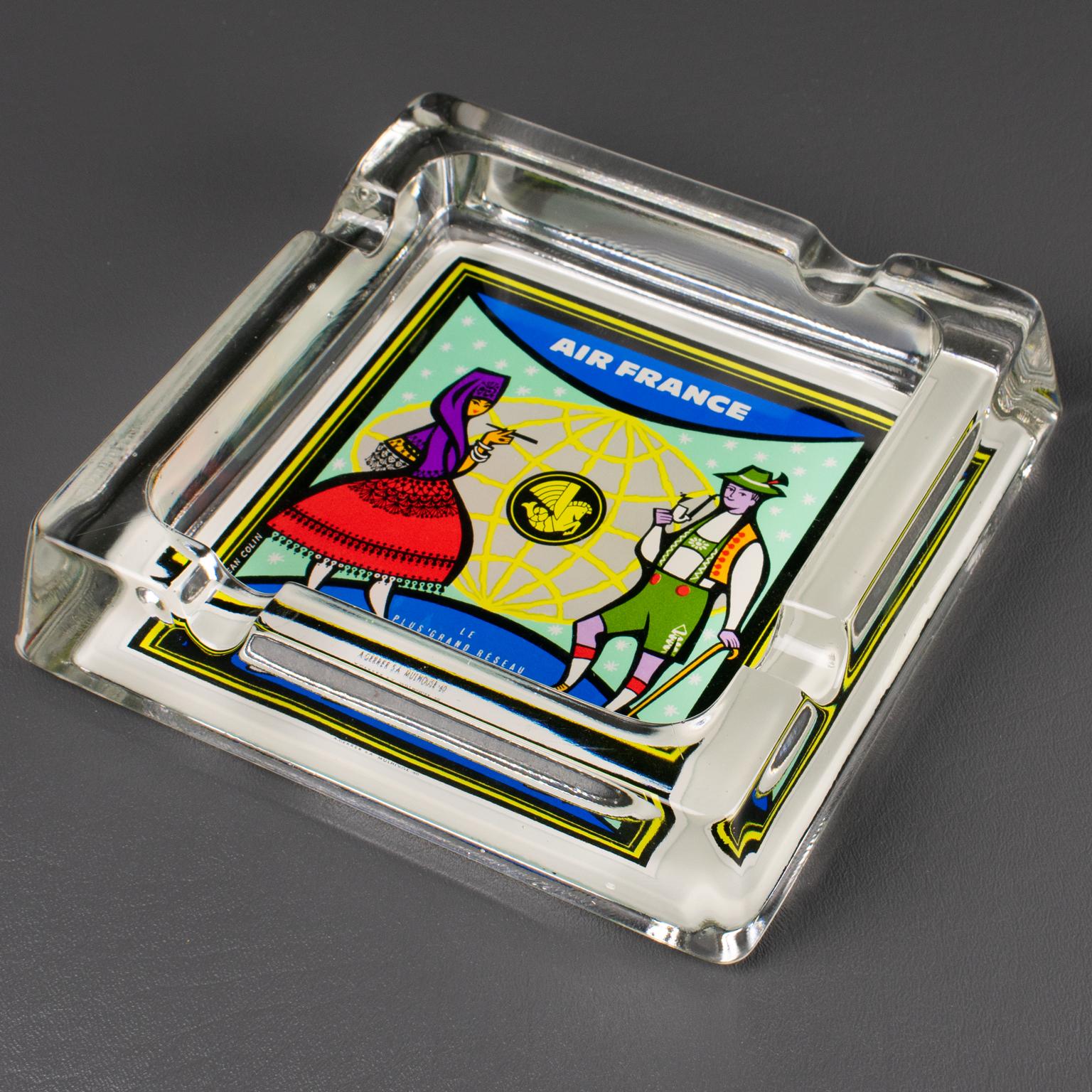 Verre Cendrier en verre publicitaire d'Air France, ou Vide Poche par Jean Colin en vente