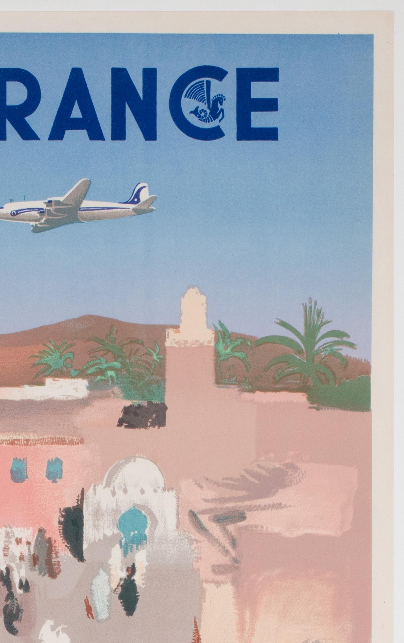 Affiche publicitaire d'Air France Afrique du Nord 1950, Jean Even Excellent état - En vente à Bath, Somerset