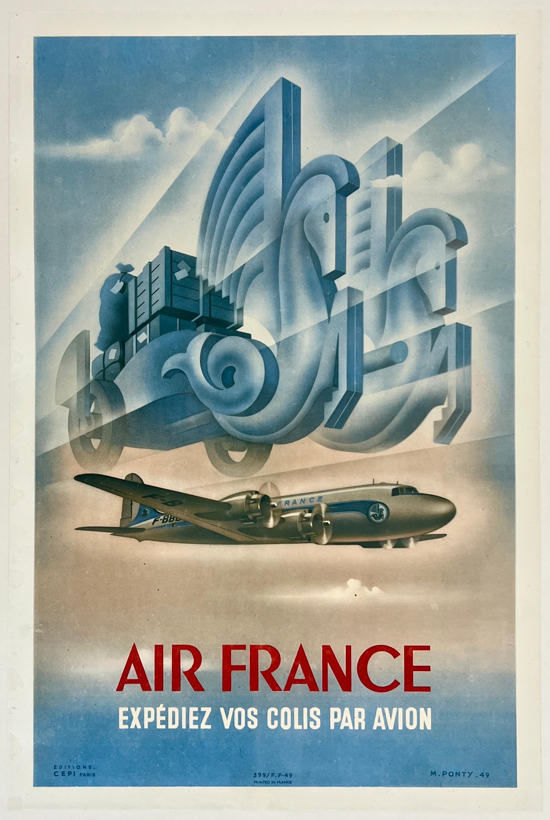 AIR FRANCE - COLIS PAR AVION Poster di viaggio vintage originale della compagnia aerea 13" x 20"