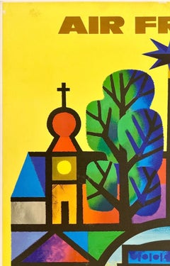 Cartel original de AIR FRANCE EUROPE, estilo vintage, de viajes, turismo y aerolíneas, de mediados de siglo (MCM)