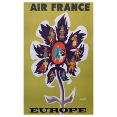 „Air France Europe“, Original-Vintage-Reiseplakat von Herve Morvan, 1956