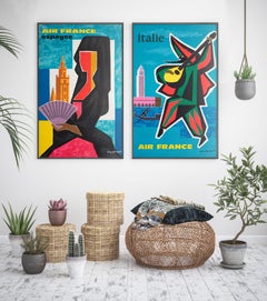 Air France Italy 1960s Airline Travel Advertising Poster, Guy Georget