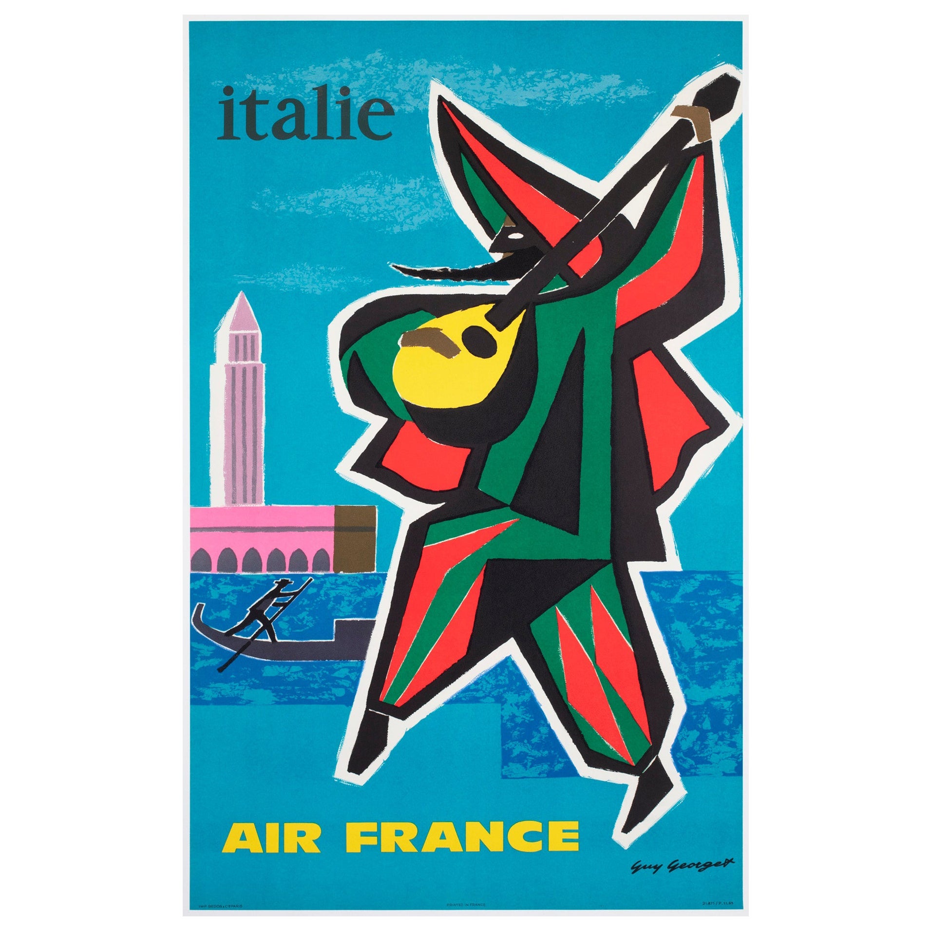 Air France Italy 1960s Airline Travel Advertising Poster, Guy Georget