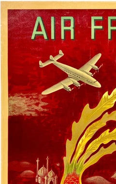AIR FRANCE - NEAR EAST - FAR EAST Poster turistico originale della compagnia aerea d'epoca