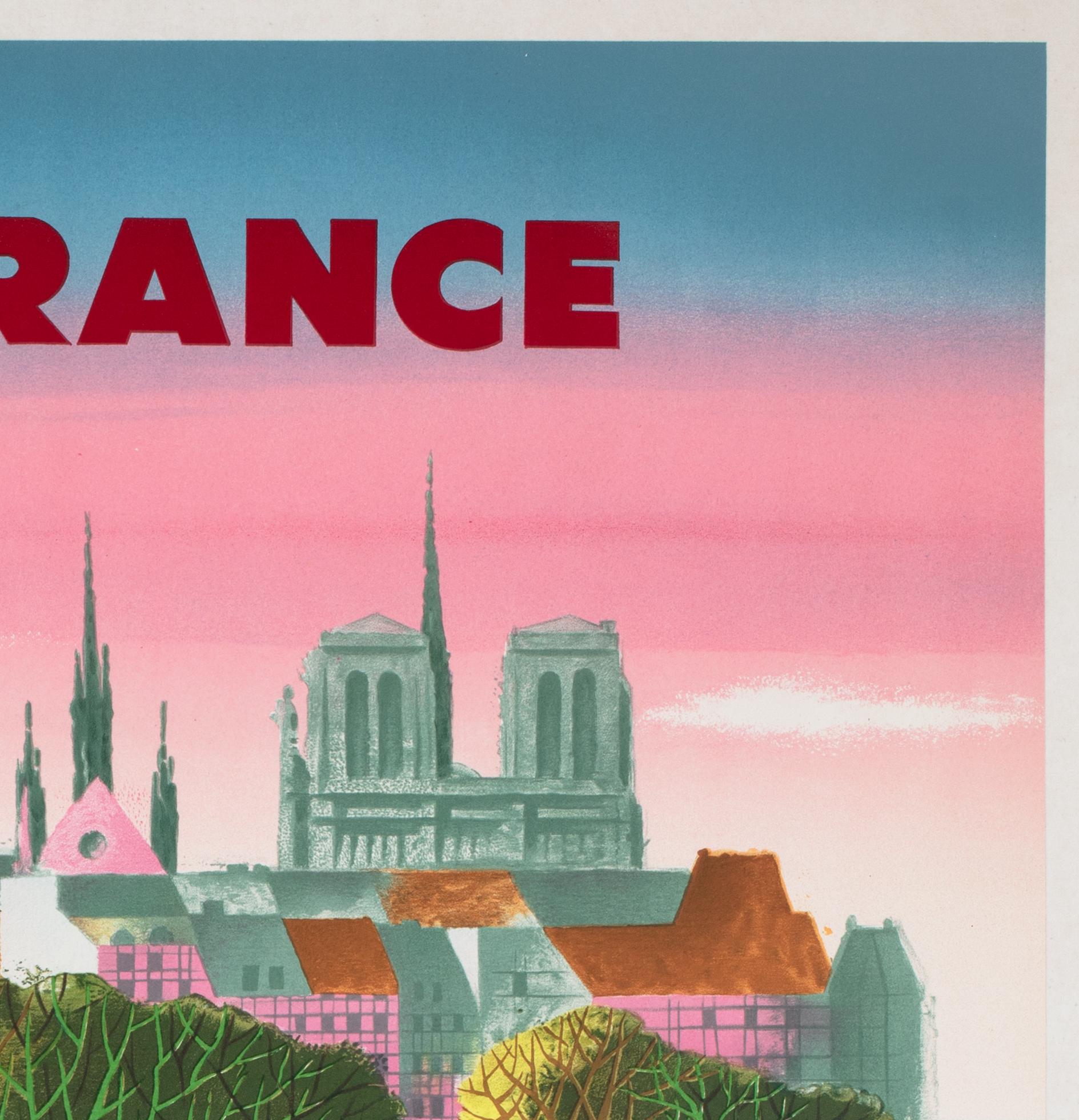 Affiche publicitaire d'Air France Paris 1957 Travel Airline, JACQUES NATHAN-GARAMOND Excellent état - En vente à Bath, Somerset