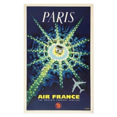 AIR FRANCE - PARIS Poster di viaggio originale della compagnia aerea moderna del Medioevo