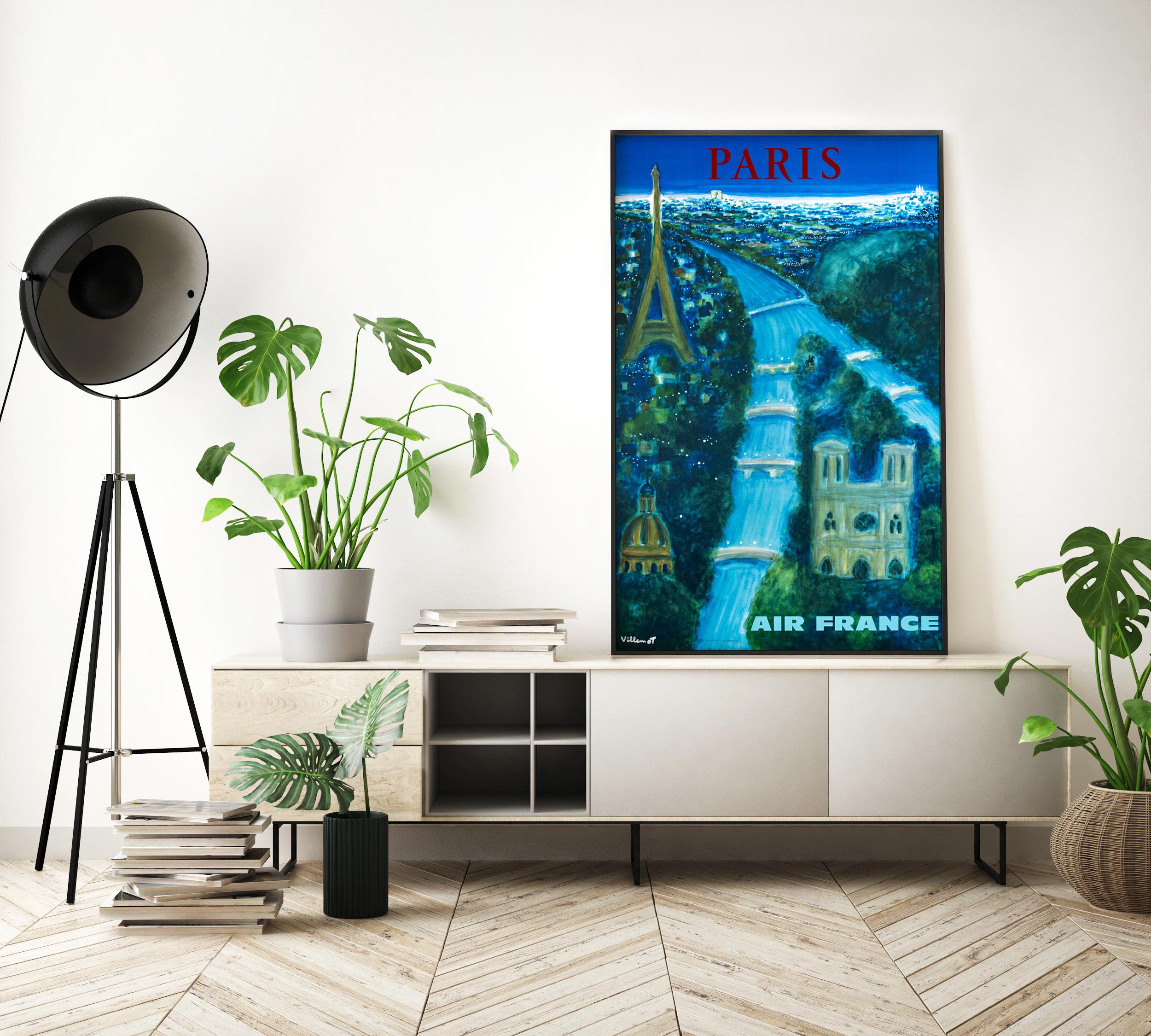 Original-Vintage-Reiseplakat „Air France Paris“ von Bernard Villemot, 1967 (Moderne) im Angebot