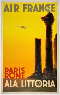 AIR FRANCE - PARIS-ROME - ALA LITTORIA Original Vintage Airline Travel Poster