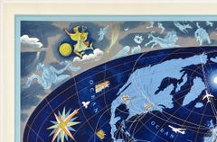 AIR FRANCE Planisphere Original Vintage Airline Travel Map Cartography Poster