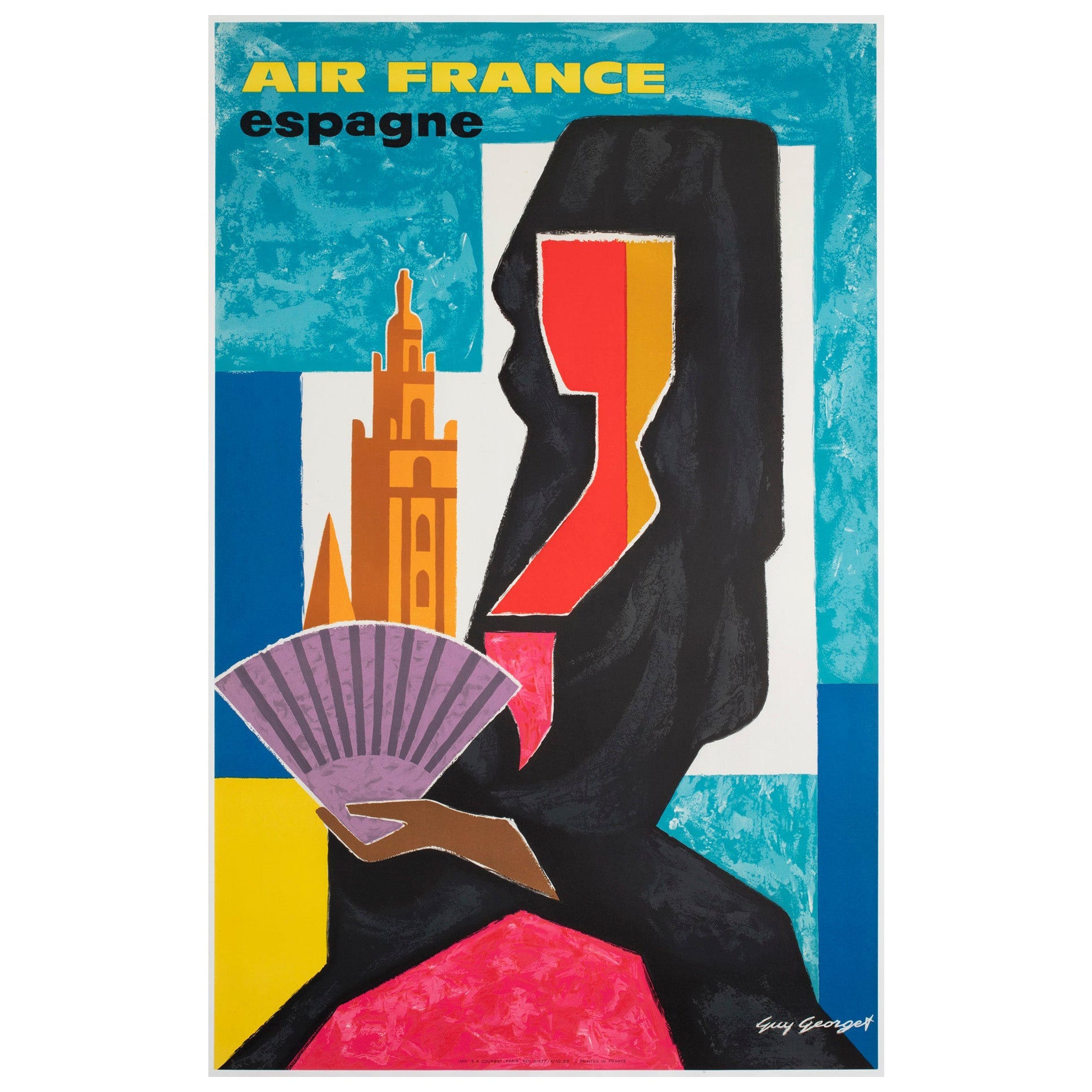 Air France Spanien 1960er Jahre Airline-Reise-Werbeplakat, Guy Georget