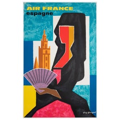 Air France Spanien 1960er Jahre Airline-Reise-Werbeplakat, Guy Georget