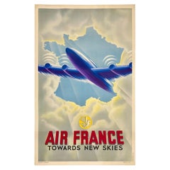AIR FRANCE - VERSO NUOVI CIELI: Poster originale d'epoca di una compagnia aerea dedicato ai viaggi e al turismo