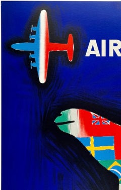 AIR FRANCE : LE RÉSEAU DE LIGNES LE PLUS ÉTENDU AU MONDE – Affiche de voyage vintage originale d'une compagnie aérienne