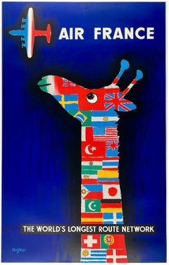 AIR FRANCE : LE RÉSEAU DE LIGNES LE PLUS ÉTENDU AU MONDE – Affiche de voyage vintage originale d'une compagnie aérienne