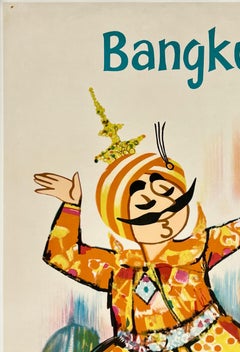 AIR-INDIA - BANGKOK Authentic Original Vintage Airline Travel Tourism Poster MCM