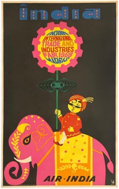 AIR-INDIA - INDIAN TRADE FAIR 1968 Rare Original Vintage Airline Travel Poster
