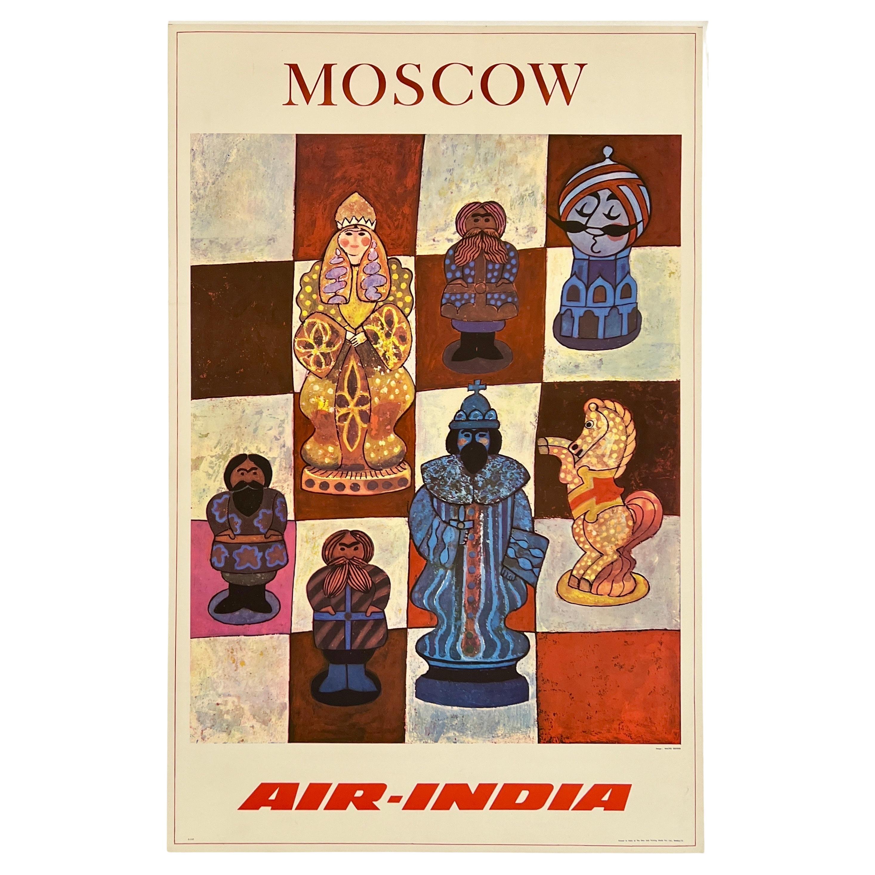 AIR-INDIA - MOSCOW Original Vintage Airline Travel Poster